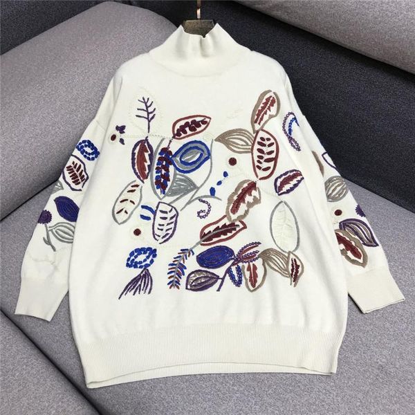 women's sweaters 2021 hand embroidered retro high neck knitted warm pullover sweater 1001, White;black
women's sweaters 2021 hand embroidered retro high neck knitted warm pullover sweater 1001, White;black