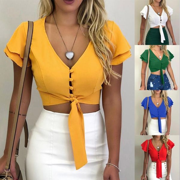 summer ladies trumpet sleeves t-shirt women casual solid color chiffon v-neck button shirt 2021 new camiseta mujer, White
summer ladies trumpet sleeves t-shirt women casual solid color chiffon v-neck button shirt 2021 new camiseta mujer, White