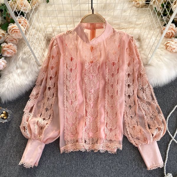 2021 vintage black/pink/white hollow out blouse women elegant o-neck lace patchwork female long sleeve party shirts autumn q01h, Blue
2021 vintage black/pink/white hollow out blouse women elegant o-neck lace patchwork female long sleeve party shirts autumn q01h, Blue