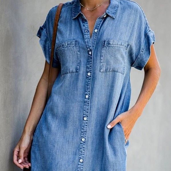 patch pocket denim women dress short sleeve pockets single breasted shirt knee length party beach dresses, Black;gray
patch pocket denim women dress short sleeve pockets single breasted shirt knee length party beach dresses, Black;gray