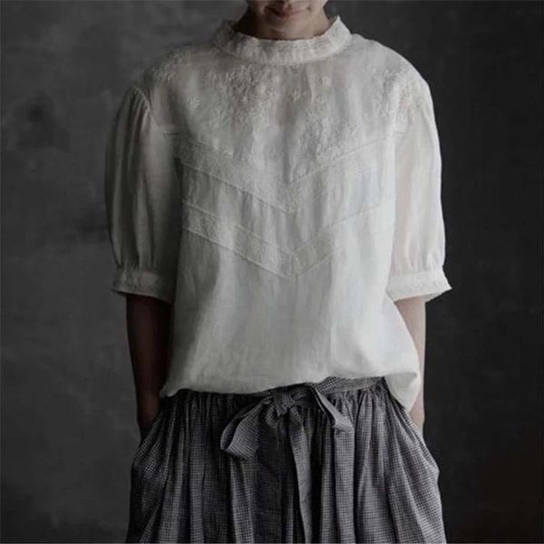 summer japanese casual linen embroidery womens and blouses 2021 new solid color half sleeve loose female shirts, White
summer japanese casual linen embroidery womens and blouses 2021 new solid color half sleeve loose female shirts, White