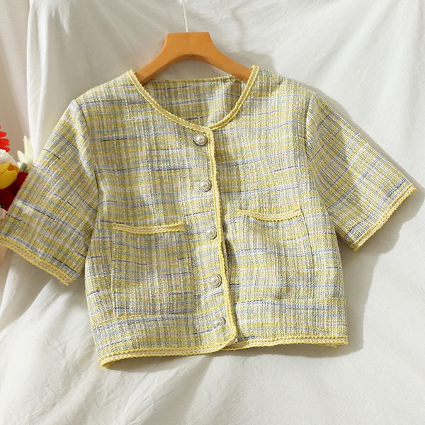 new 2021 women summer short sleeve tweed jacket coat runway single breasted weave female fashion outerwear c1wa, Black;brown
new 2021 women summer short sleeve tweed jacket coat runway single breasted weave female fashion outerwear c1wa, Black;brown