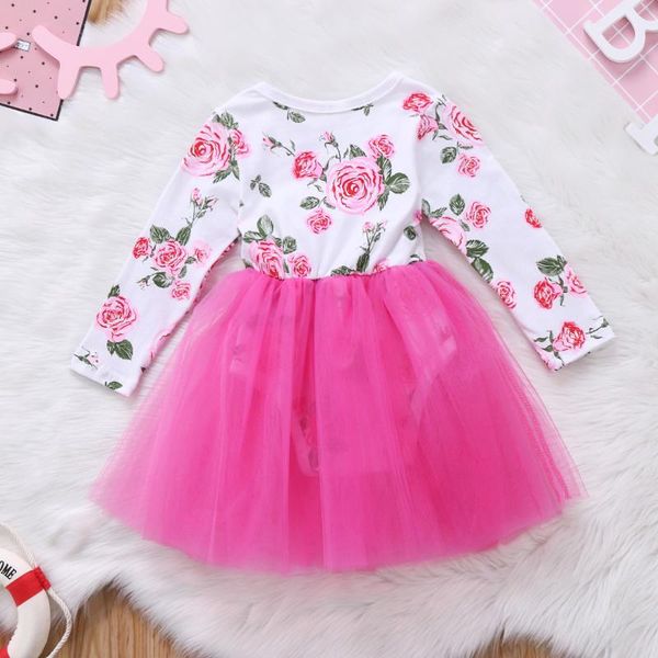 girl's dresses christmas baby girls kids long sleeve romper pink tulle lace outfits jumpsuit floral patchwork tutu dress, Red;yellow