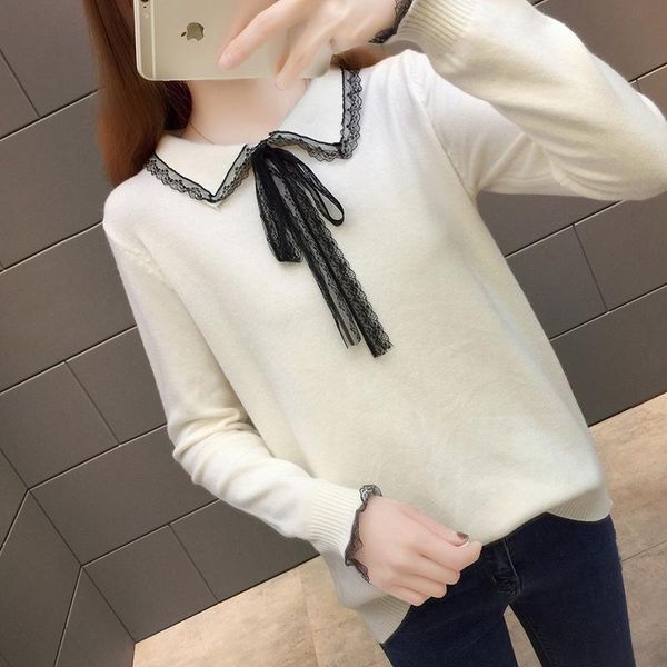 women's sweaters clothing knitted loose oversized bow neck long-sleeve pullover sweater 5 color women, White;black
women's sweaters clothing knitted loose oversized bow neck long-sleeve pullover sweater 5 color women, White;black