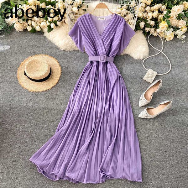 women summer pleated dress korean v neck elegant solid a-line dresses fashion romantic holiday beach long dress 210715, Black;gray
women summer pleated dress korean v neck elegant solid a-line dresses fashion romantic holiday beach long dress 210715, Black;gray
