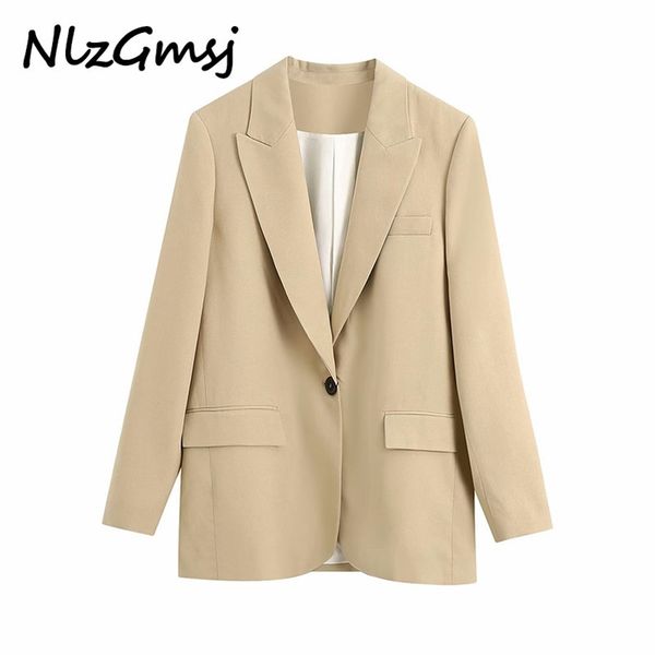 women fashion office wear loose fitting blazer coat vintage long sleeve pockets female outerwear chic 210628, White;black
women fashion office wear loose fitting blazer coat vintage long sleeve pockets female outerwear chic 210628, White;black