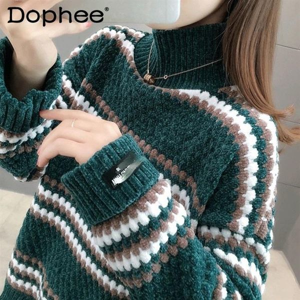 women's sweaters 2021 fall winter sweater women korean preppy style sweet turtleneck striped girls outerwear loose oversized jumper, White;black
women's sweaters 2021 fall winter sweater women korean preppy style sweet turtleneck striped girls outerwear loose oversized jumper, White;black