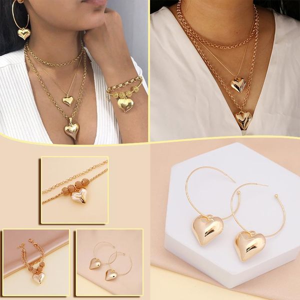 earrings & necklace alloy chain multi-layer heart shape jewelry decoration gifts fashion for women lady girl aic88, Silver
earrings & necklace alloy chain multi-layer heart shape jewelry decoration gifts fashion for women lady girl aic88, Silver