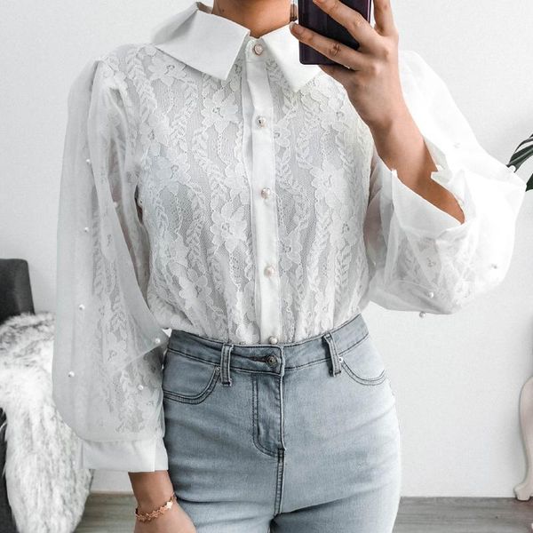 women embroidery patchwork lace blouse shirt autumn lantern sleeve mesh pullover turn-down collar beading office lady blusa, White
women embroidery patchwork lace blouse shirt autumn lantern sleeve mesh pullover turn-down collar beading office lady blusa, White