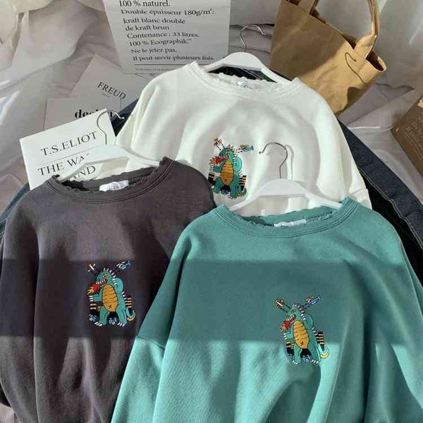 hoodies cartoon embroidery loose long sleeve sweater women's spring and autumn 2021 korean round neck hole student terry cotton top, Black
hoodies cartoon embroidery loose long sleeve sweater women's spring and autumn 2021 korean round neck hole student terry cotton top, Black