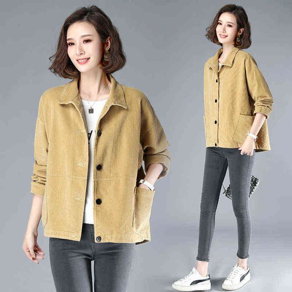 2020 early autumn spring new corduroy casual women's wear long sleeved cotton short coat loose thin women, Black;brown
2020 early autumn spring new corduroy casual women's wear long sleeved cotton short coat loose thin women, Black;brown