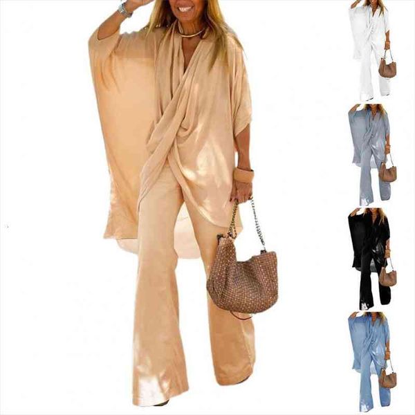 1 set regular women outfit bat sleeve wide leg spring autumn irregular solid color pants for daily wear wedding, White
1 set regular women outfit bat sleeve wide leg spring autumn irregular solid color pants for daily wear wedding, White
