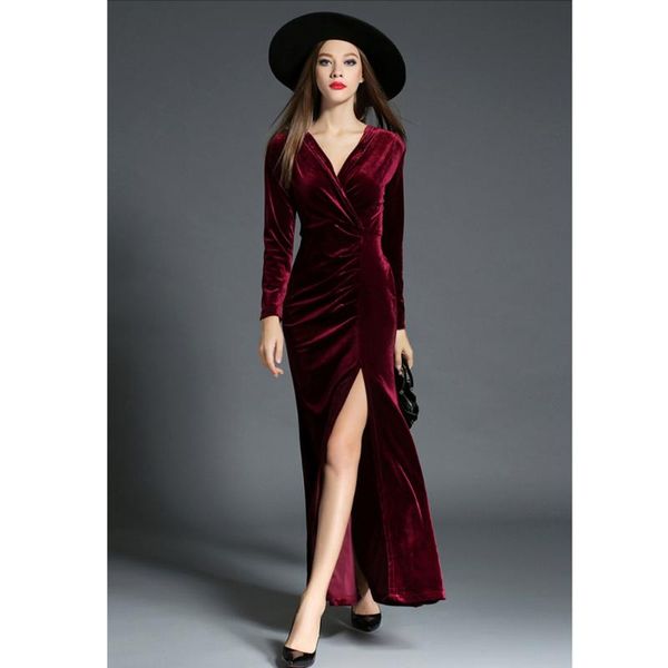 casual dresses winter velvet maxi women solid color high split party v-neck long sleeve evening bodycon dress plus size, Black;gray
casual dresses winter velvet maxi women solid color high split party v-neck long sleeve evening bodycon dress plus size, Black;gray