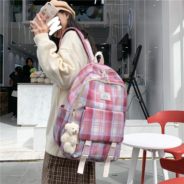 school bags large pink schoolbags for girl teens fashion patchwork plaid nylon backpack women book 2021
school bags large pink schoolbags for girl teens fashion patchwork plaid nylon backpack women book 2021