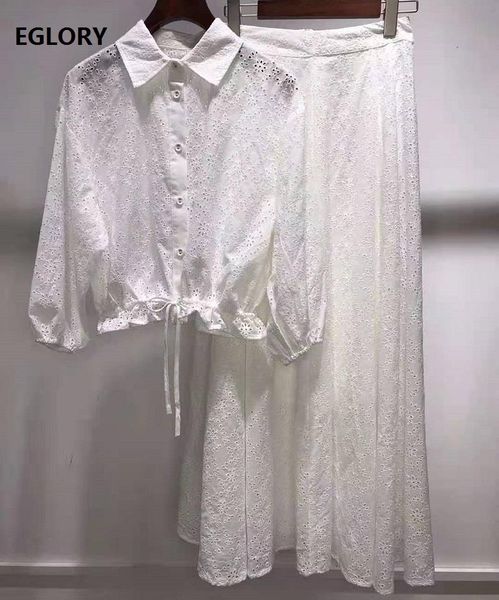 2021 spring summer fashion skirt suits women drawstring waist long sleeve white shirt+hollow out embroidery long skirt sets
2021 spring summer fashion skirt suits women drawstring waist long sleeve white shirt+hollow out embroidery long skirt sets