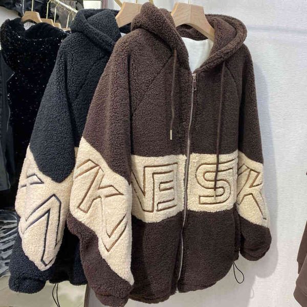 women's jackets korean style jacket lamb wool hooded cardigan letter print coat winter thick velvet padded ins fashion overcoat xszo, Black;brown
women's jackets korean style jacket lamb wool hooded cardigan letter print coat winter thick velvet padded ins fashion overcoat xszo, Black;brown
