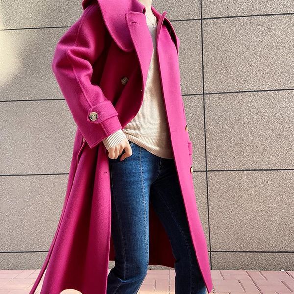 women's wool & blends winter 2021 korean loose solid color double breasted side long 100% coat women handmade lacing belt woolen overco, Black
women's wool & blends winter 2021 korean loose solid color double breasted side long 100% coat women handmade lacing belt woolen overco, Black