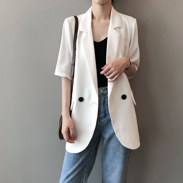 new casual 2021 turn down collar women white coat half sleeve summer office style blazer casaco feminino outwear ms79, White;black
new casual 2021 turn down collar women white coat half sleeve summer office style blazer casaco feminino outwear ms79, White;black