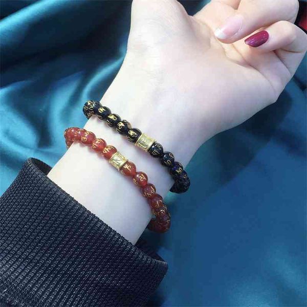 full gold 999 six character zhenyan black agate bracelet