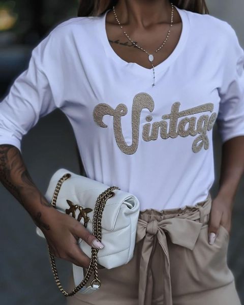 women's t-shirt ladies' spring and autumn fashion round neck long sleeve letter print pullover sweater pure color casual loose to, White
women's t-shirt ladies' spring and autumn fashion round neck long sleeve letter print pullover sweater pure color casual loose to, White