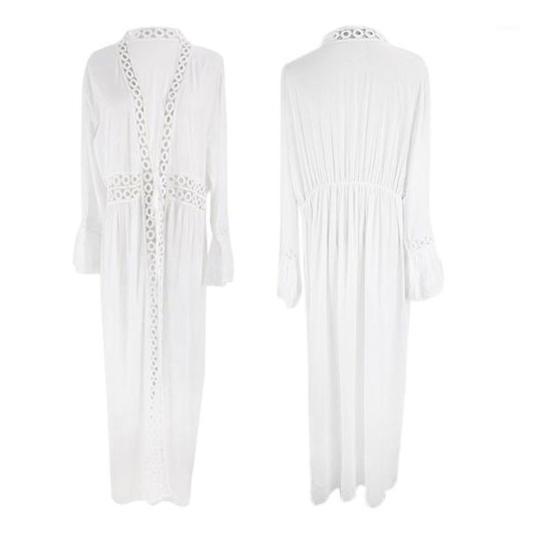 women long sleeve swimsuit cover up hollow out lace maxi beach cardigan x9fd women's swimwear, White;black
women long sleeve swimsuit cover up hollow out lace maxi beach cardigan x9fd women's swimwear, White;black
