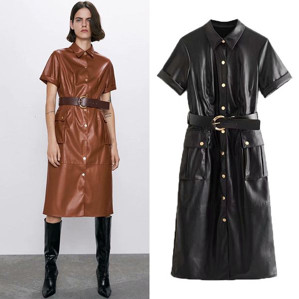 2021 new fashion temperament women pu faux leather with belt short sleeve retro elegant ladies brown mid es iryk 93j7, Black;gray
2021 new fashion temperament women pu faux leather with belt short sleeve retro elegant ladies brown mid es iryk 93j7, Black;gray