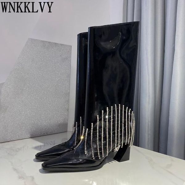 boots square toe hoof high heel knee women real leather patchwork crystal fringe straight knight t-show long booties, Black
boots square toe hoof high heel knee women real leather patchwork crystal fringe straight knight t-show long booties, Black