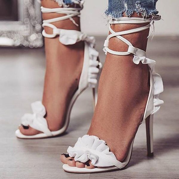 dress shoes women pumps cross narrow band stiletto high heels ladies ruffles upper white round toe summer size 43, Black 
dress shoes women pumps cross narrow band stiletto high heels ladies ruffles upper white round toe summer size 43, Black