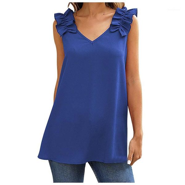 women's blouses & shirts blouse ruffled shoulder sleeveless flower front rear v-neck shirt solid elegant summer plus size casual blusas, White
women's blouses & shirts blouse ruffled shoulder sleeveless flower front rear v-neck shirt solid elegant summer plus size casual blusas, White
