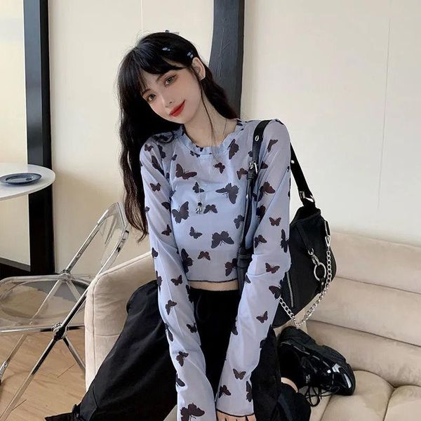 women's t-shirt 2021 summer butterfly printing net yarn bottoming long-sleeved women 's trendy inner wear sun protection shirt y2k, White
women's t-shirt 2021 summer butterfly printing net yarn bottoming long-sleeved women 's trendy inner wear sun protection shirt y2k, White
