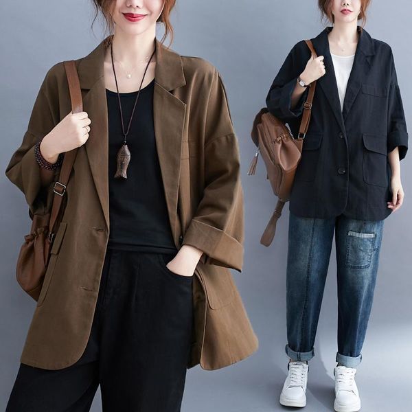 women's suits & blazers autumn korean style casual plus size women suit jacket vintage solid color loose two button pockets linen cardi, White;black
women's suits & blazers autumn korean style casual plus size women suit jacket vintage solid color loose two button pockets linen cardi, White;black
