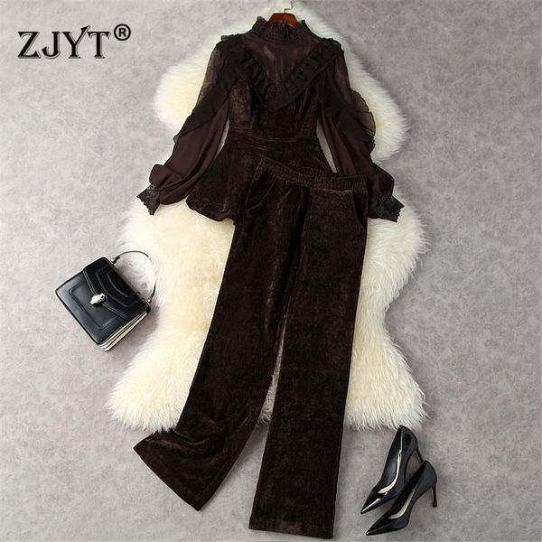 women's two piece pants autumn winter vintage trousers suits fashion ruffles lace velvet and set ensemble femme ropa mujer, White
women's two piece pants autumn winter vintage trousers suits fashion ruffles lace velvet and set ensemble femme ropa mujer, White