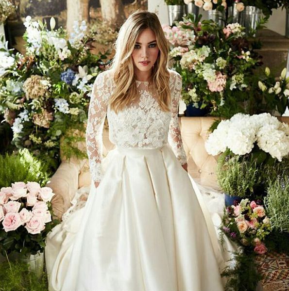 two pieces country wedding dresses long sleeve floral lace with satin skirt a-line high low bridal gowns 2021 garden vestido de noiva, White
two pieces country wedding dresses long sleeve floral lace with satin skirt a-line high low bridal gowns 2021 garden vestido de noiva, White
