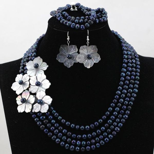 earrings & necklace party jewelry set black freshwater pearl beads fashion shell flower hx531, Silver
earrings & necklace party jewelry set black freshwater pearl beads fashion shell flower hx531, Silver