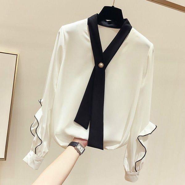 women's blouses & shirts 2021 spring autumn women temperament ruffled long sleeve female fashion chiffon rivet lace-up v-neck m75, White
women's blouses & shirts 2021 spring autumn women temperament ruffled long sleeve female fashion chiffon rivet lace-up v-neck m75, White