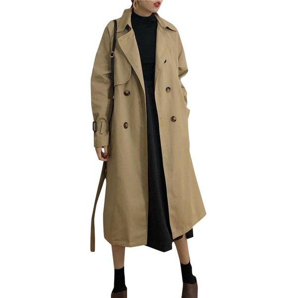 women's trench coats autumn women fashion korea style waist belt loose adjustable casual elegant high long coat, Tan;black
women's trench coats autumn women fashion korea style waist belt loose adjustable casual elegant high long coat, Tan;black