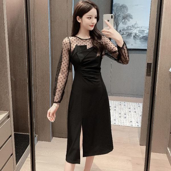 casual dresses 2021 spring sheer mesh split long dress ladies polka dot black for women female robe, Black;gray
casual dresses 2021 spring sheer mesh split long dress ladies polka dot black for women female robe, Black;gray