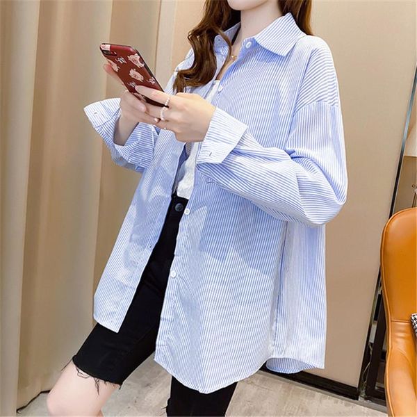 women's blue striped shirt new autumn loose-fitting slim pure cotton shirt korean version relaxed loose elegant, White
women's blue striped shirt new autumn loose-fitting slim pure cotton shirt korean version relaxed loose elegant, White