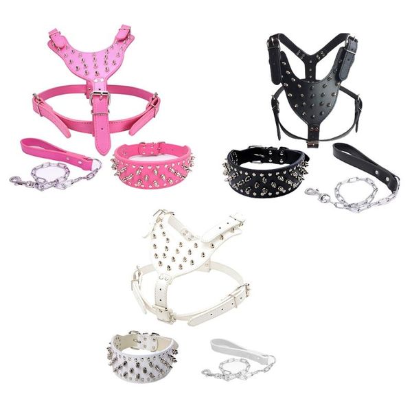 soft spiked studded leather dog walking training hiking sports harness collar chain leash set for medium large dogs
soft spiked studded leather dog walking training hiking sports harness collar chain leash set for medium large dogs