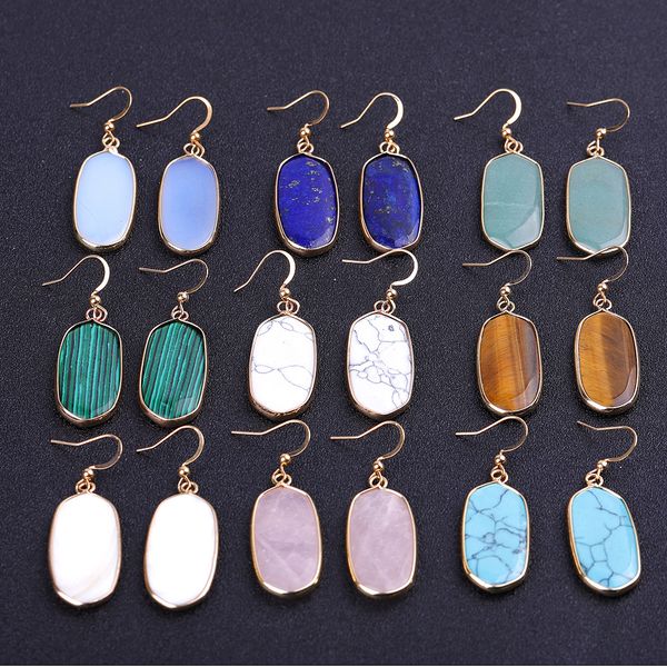 15x30mm natural stone green white kallaite marble turquoise earrings gold color metal opal rose quartz dangle earrings for women jewelry, Silver
15x30mm natural stone green white kallaite marble turquoise earrings gold color metal opal rose quartz dangle earrings for women jewelry, Silver