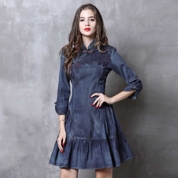 casual dresses womens cheongsam ruffles ethic embroidery spring autumn denim three quarters sleeves chinese style jeans j2956 08nh, Black;gray
casual dresses womens cheongsam ruffles ethic embroidery spring autumn denim three quarters sleeves chinese style jeans j2956 08nh, Black;gray