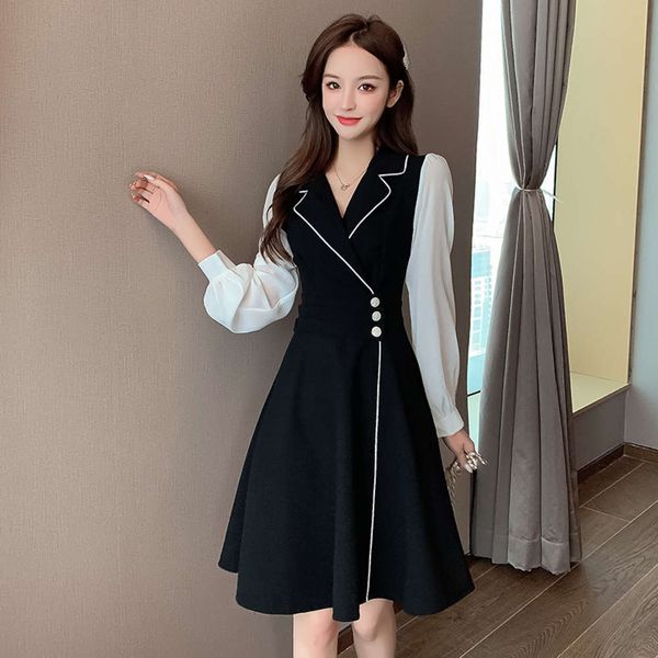 light luxury dress color suit white collar matching black 2021 and spring new foreign style waist down show thin fashion age reduction a-lin, Black;gray
light luxury dress color suit white collar matching black 2021 and spring new foreign style waist down show thin fashion age reduction a-lin, Black;gray