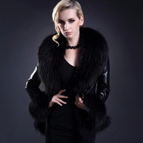 women's leather & faux jacket women fur collar coats winter fashion slim long sleeve coat lugentolo, Black
women's leather & faux jacket women fur collar coats winter fashion slim long sleeve coat lugentolo, Black