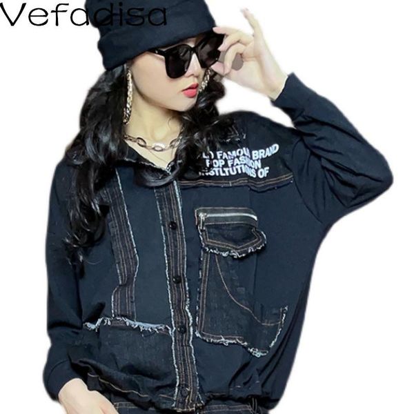 women's jackets vefadisa black denim patchwork women coat 2021 autumn letter print female spliced long sleeve fashion brand qyf6442, Black;brown
women's jackets vefadisa black denim patchwork women coat 2021 autumn letter print female spliced long sleeve fashion brand qyf6442, Black;brown