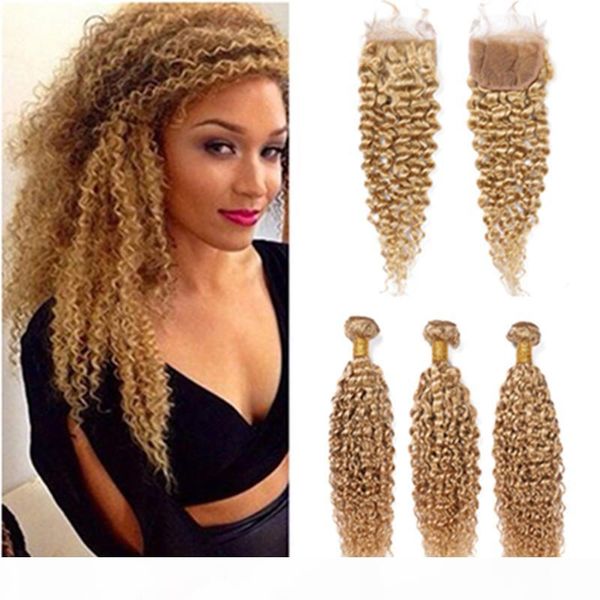 #27 honey blonde kinky curly human hair 3bundles with closure light brown brazilian curly human hair weave wefts with lace closure 4x4, Black
#27 honey blonde kinky curly human hair 3bundles with closure light brown brazilian curly human hair weave wefts with lace closure 4x4, Black