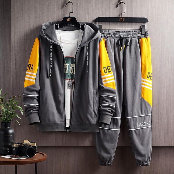 2021 spring and autumn new men's suit fashion casual sportswear long-sleeved zipper hoodie + pants suit 2-piece set men, Gray
2021 spring and autumn new men's suit fashion casual sportswear long-sleeved zipper hoodie + pants suit 2-piece set men, Gray
