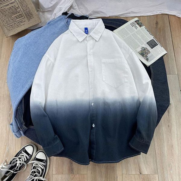 men's casual shirts gradient color fashion loose tooling long sleeve dress shirt men arrival 2021 quality cotton boutique camisa mascul, White;black
men's casual shirts gradient color fashion loose tooling long sleeve dress shirt men arrival 2021 quality cotton boutique camisa mascul, White;black