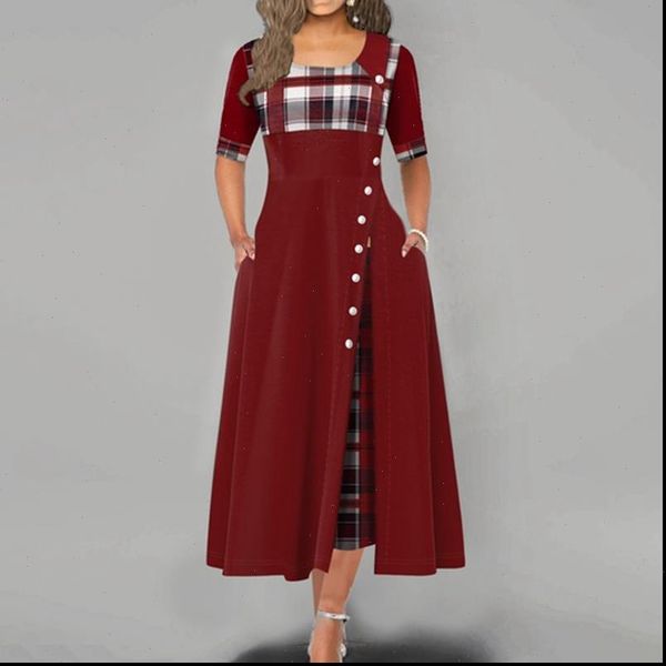 women maxi dress casual irregular plaid print button half sleeve round neck plus size elegant party dress female vestidos, Black;gray
women maxi dress casual irregular plaid print button half sleeve round neck plus size elegant party dress female vestidos, Black;gray