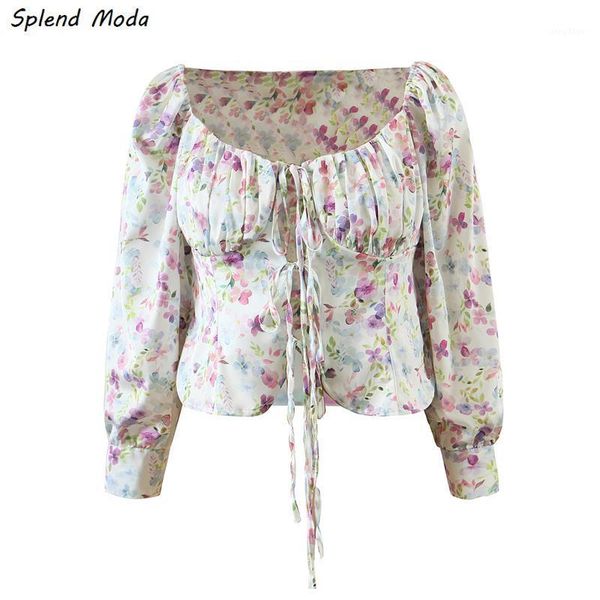 women's blouses & shirts splend moda 2021 spring summer chic french sweet floral print lace-up square collar short blouse seaside vacat, White
women's blouses & shirts splend moda 2021 spring summer chic french sweet floral print lace-up square collar short blouse seaside vacat, White