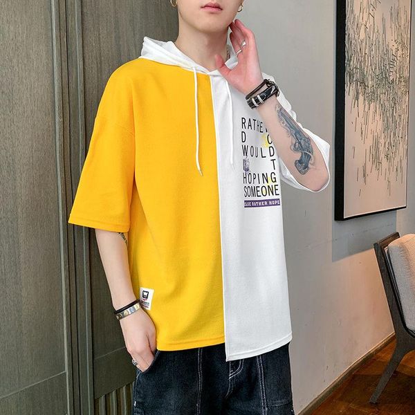 men's t-shirts short sleeve 2021 summer listing korean trend stitching hooded t-shirt youth loose skateboard, White;black
men's t-shirts short sleeve 2021 summer listing korean trend stitching hooded t-shirt youth loose skateboard, White;black